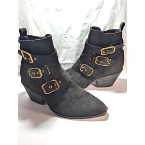 Sam & Libby Finnley Blk Buckle Ankle Boot Witchy Glam Pointed Toe Block Heel 8.5